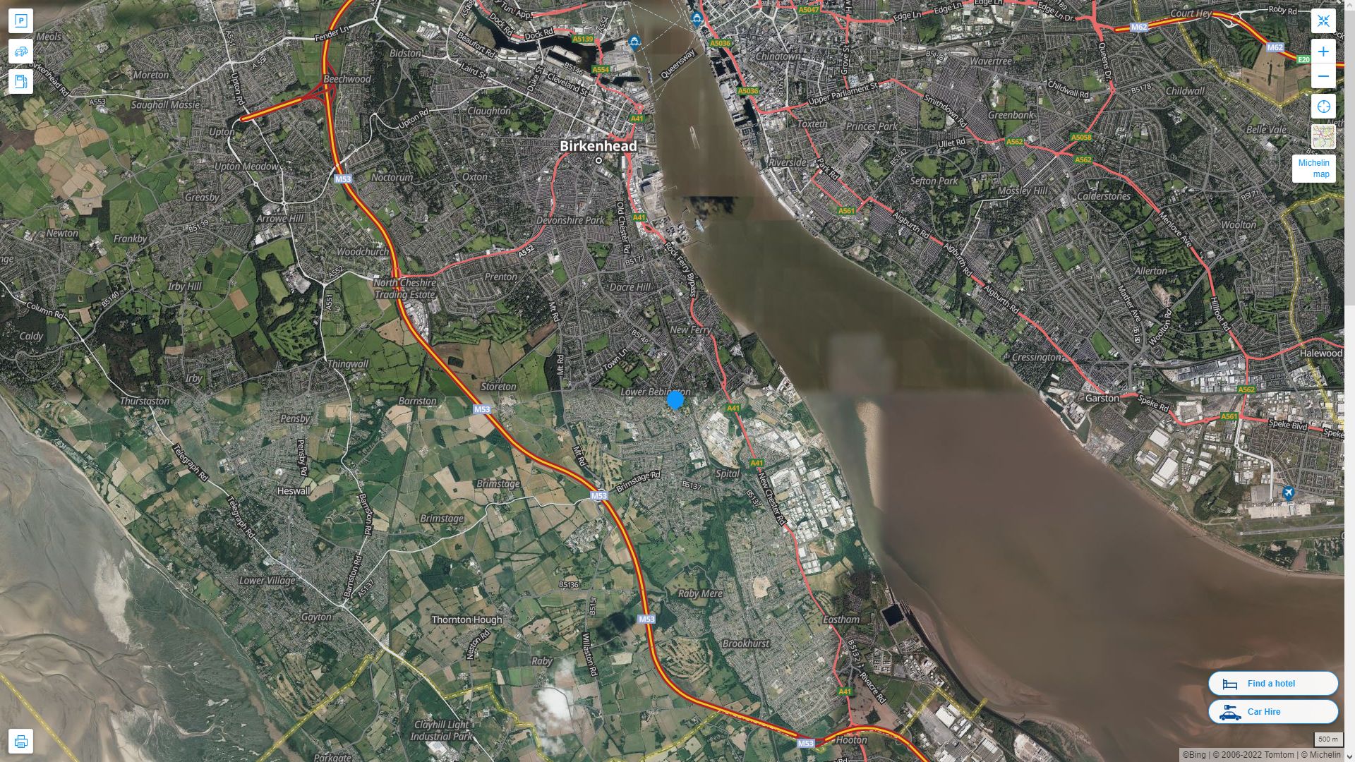 Bebington Highway and Road Map with Satellite View